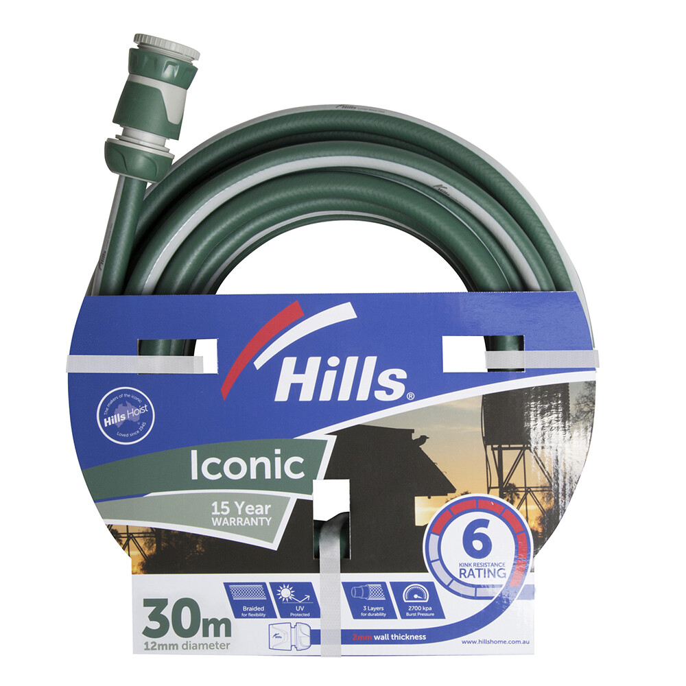 HILLS Iconic Series Garden Watering Hose Flexibile Kink Resistant 12nm 30M N/A