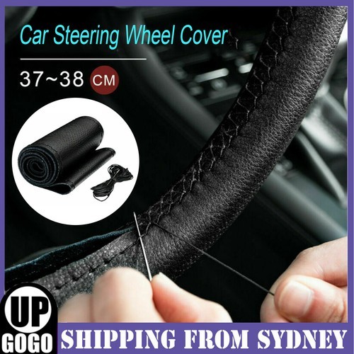 PU Leather DIY Car Steering Wheel Cover Breathable Anti-slip Universal 38cm AU