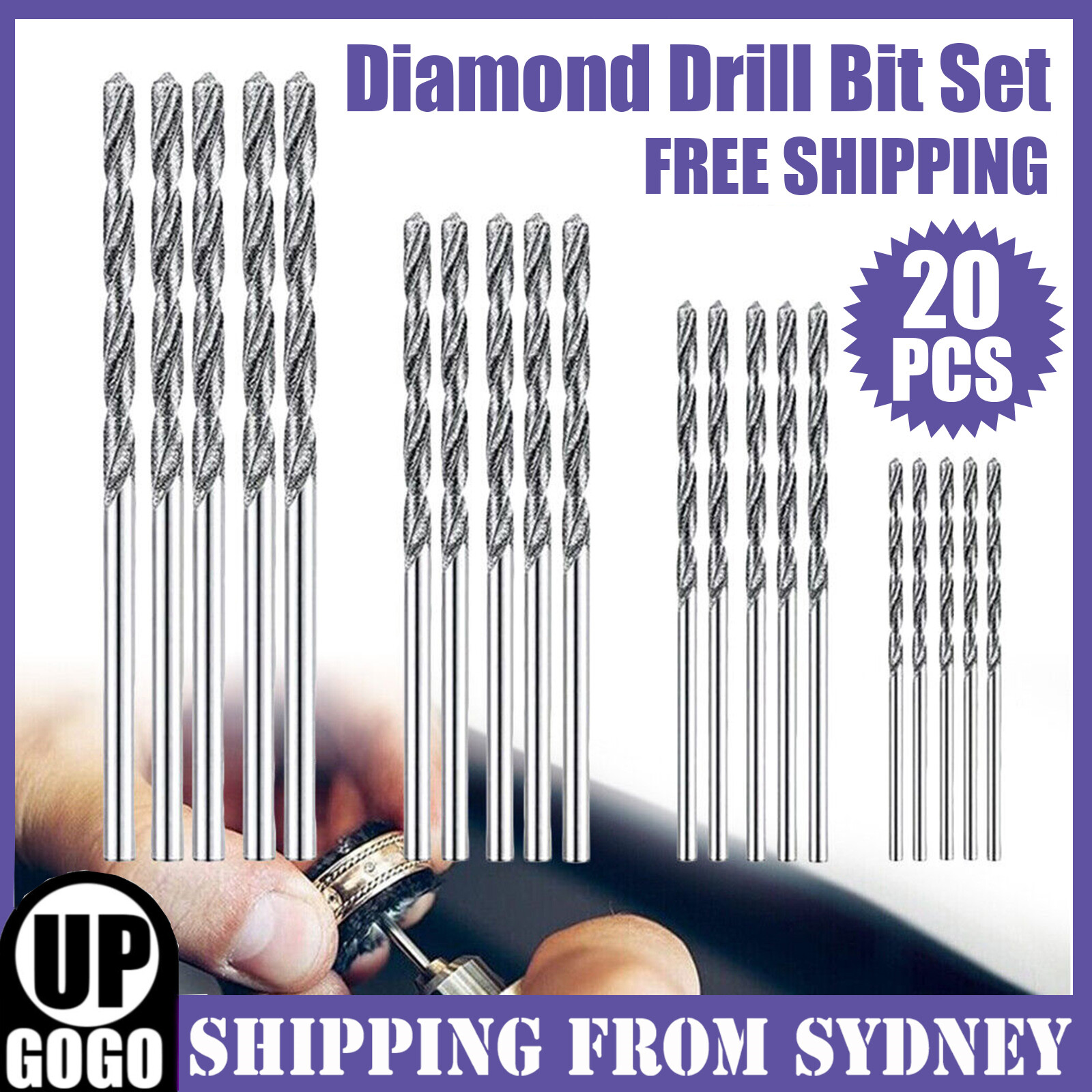20pcs Diamond Drill Bit Set Jewelry 4 Sizes 1mm 1.5mm 2mm 2.5mm Twist Tip AU