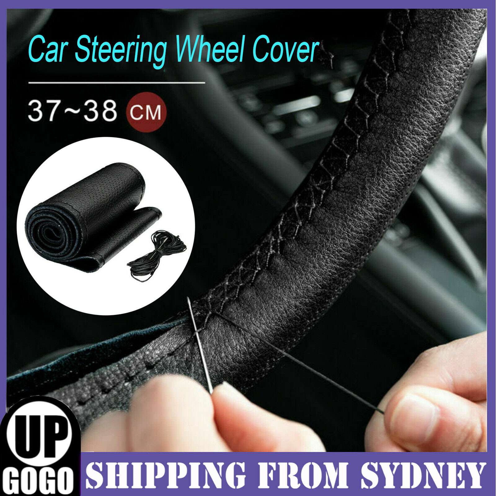 PU Leather DIY Car Steering Wheel Cover Breathable Anti-slip Universal 38cm AU