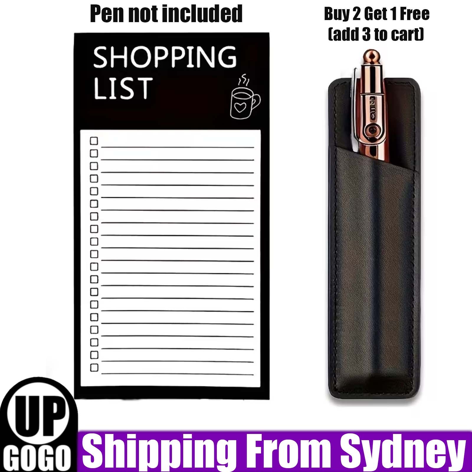 Shopping List Magnetic Notebook with Leather Pen Holder for Fridge Reminders