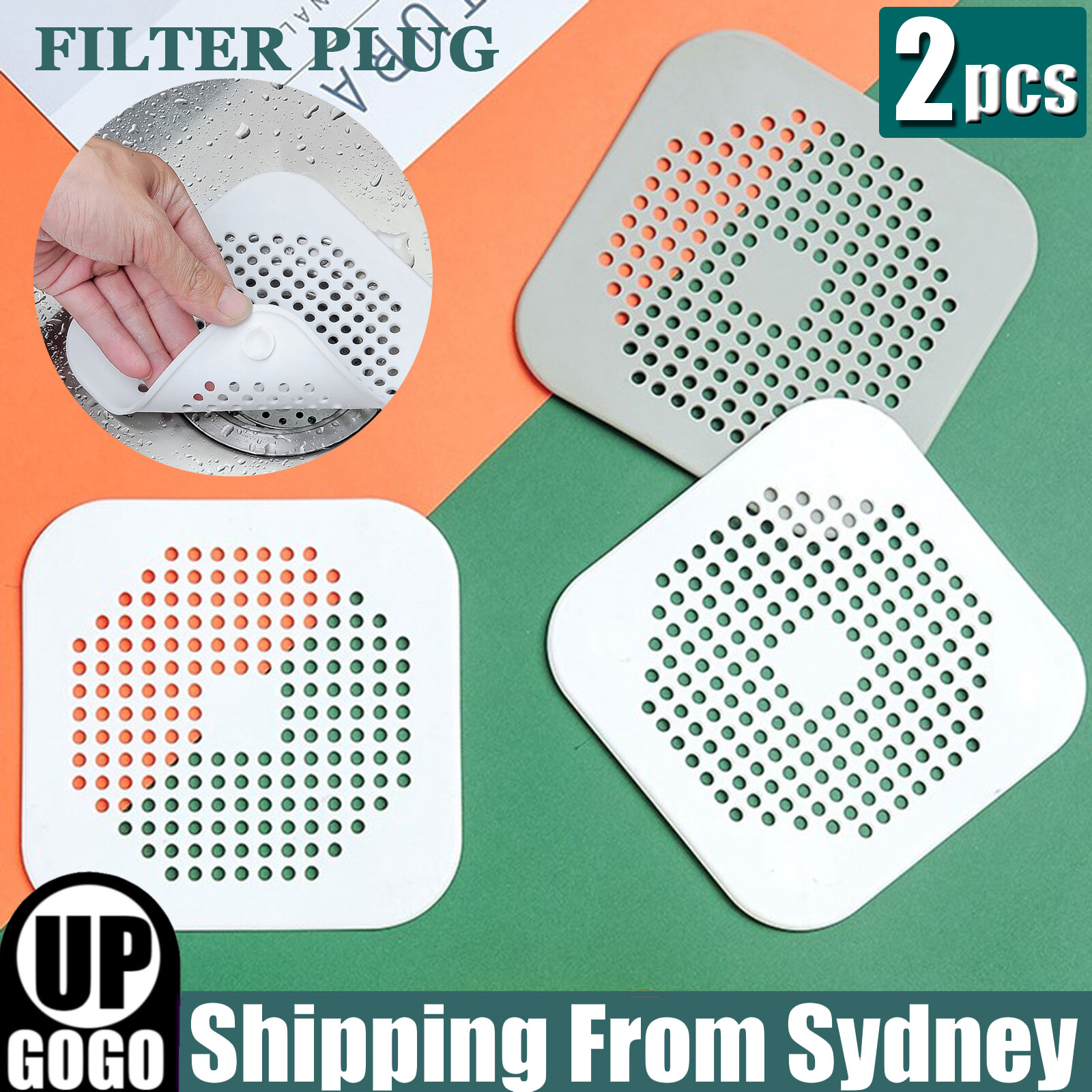 Unbrand 2PCS Square Drain Cover for Bath Shower Hair Catcher Flat Silicone Plug