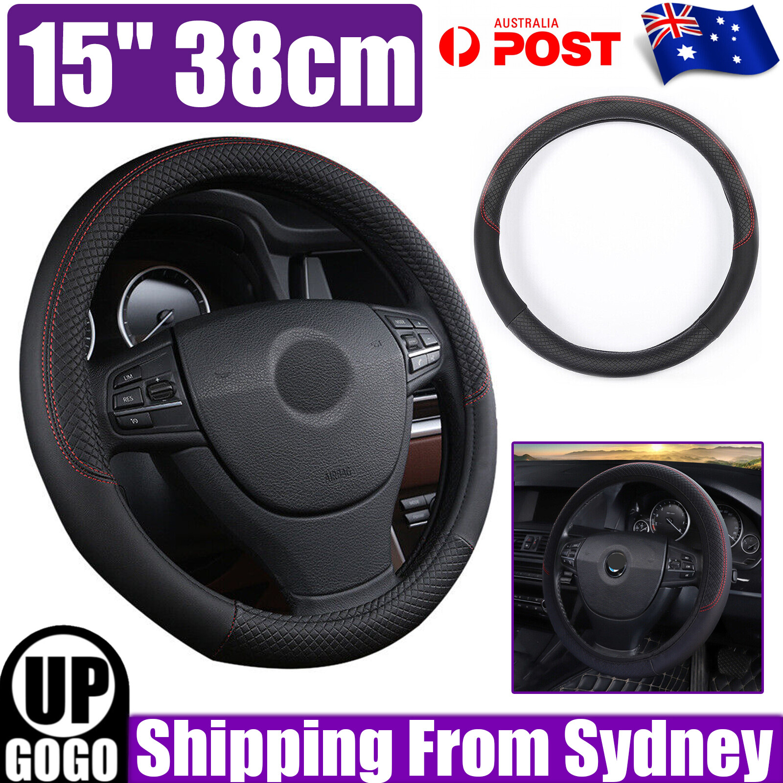 15 Universal Car Steering Wheel Cover Anti Slip PU Leather Comfortable 38cm AU