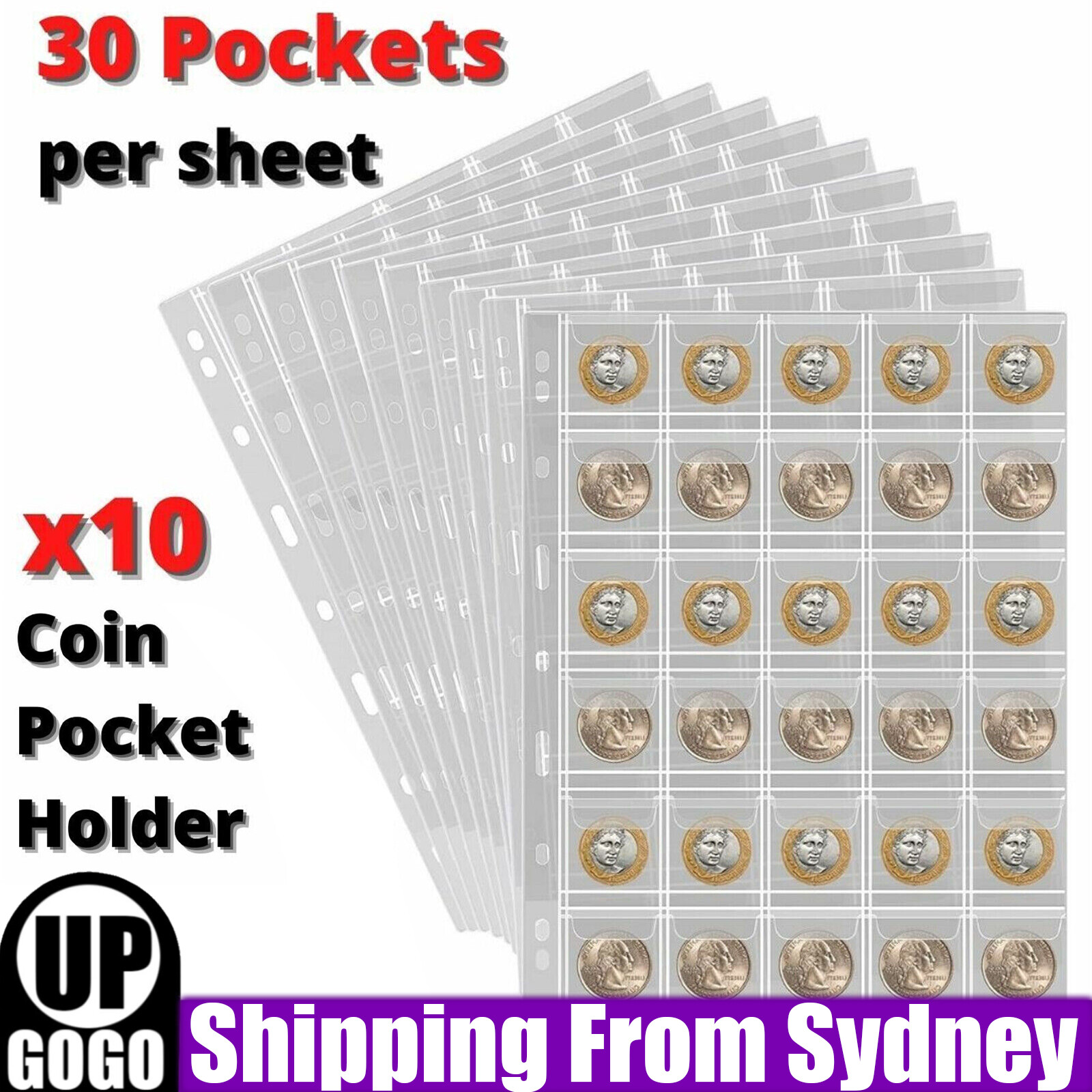 smileathouse 10x 30 Pockets Coin Holder Sheet Clear Storage Page Collection Book