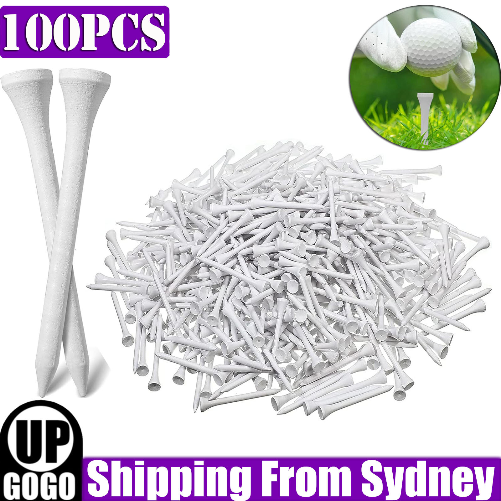 100 Pack White Wood Wooden Golf Tees 54mm Ball Supplies Accessories AU
