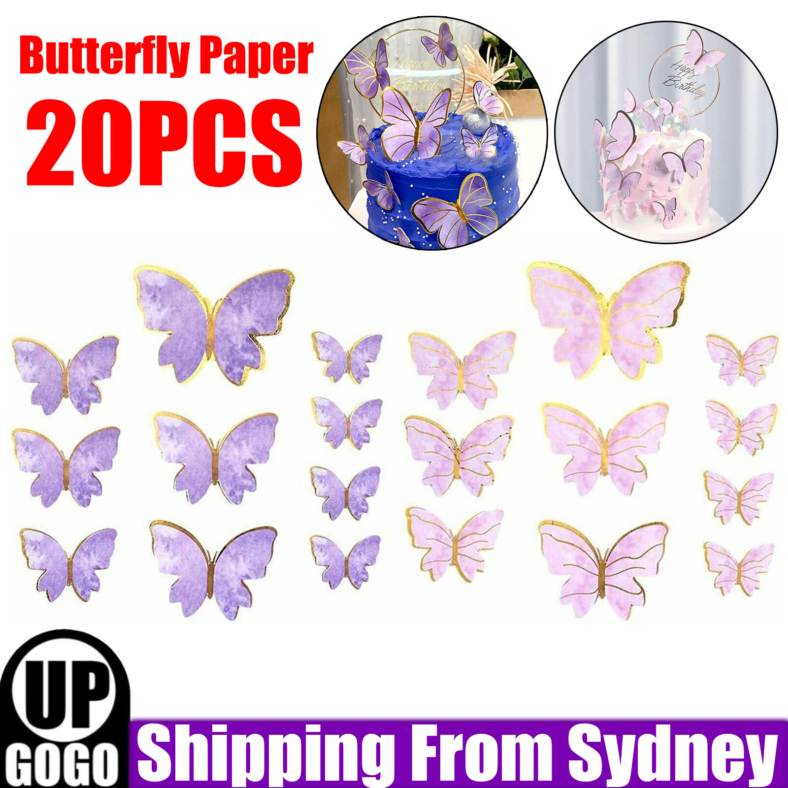 20pcs Butterfly Paper Topper Cake Happy Birthday Theme Festival Decoration DIY