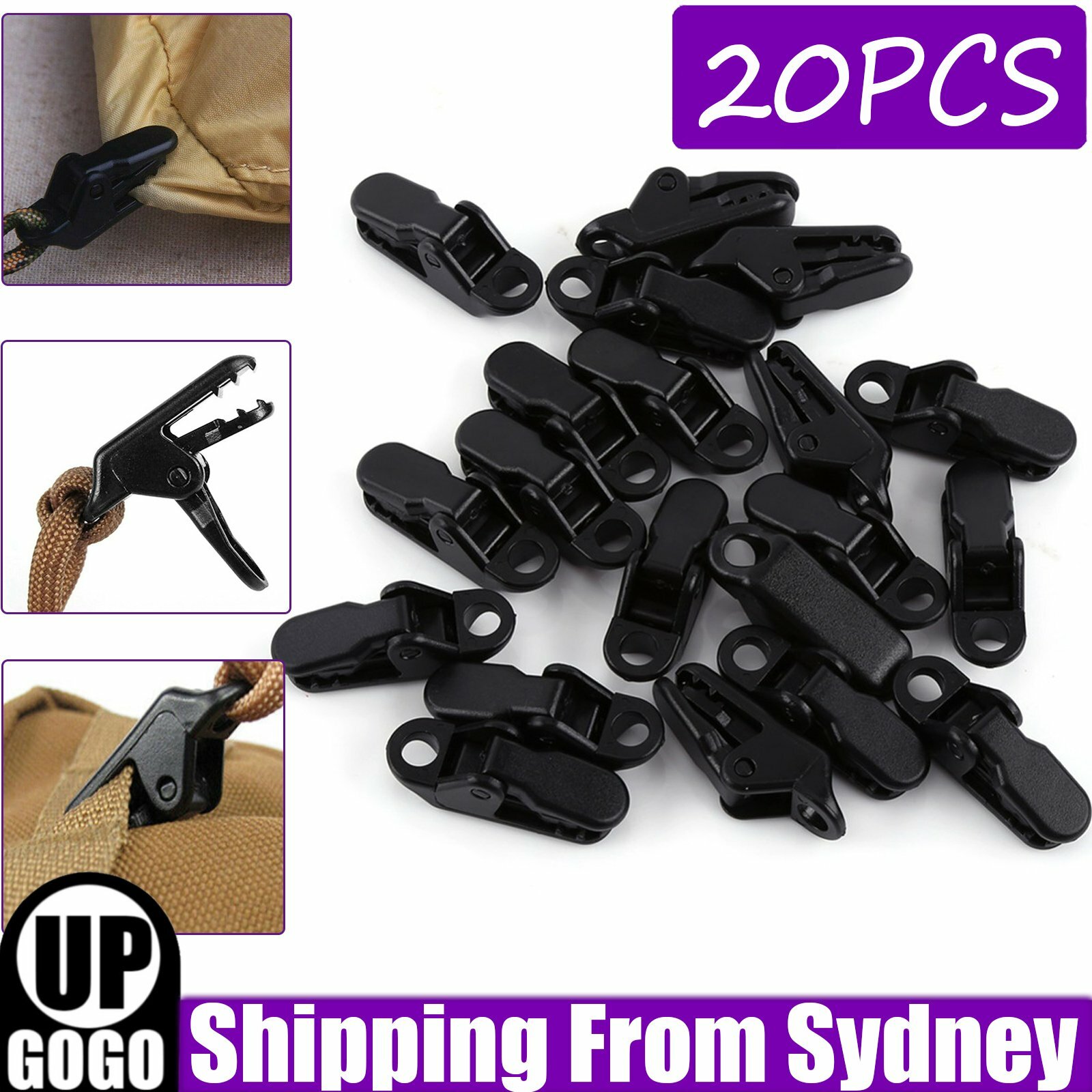 20pcs Awning Tarp Tent Clips Clamps Heavy Duty Camping Survival Tools AU Black