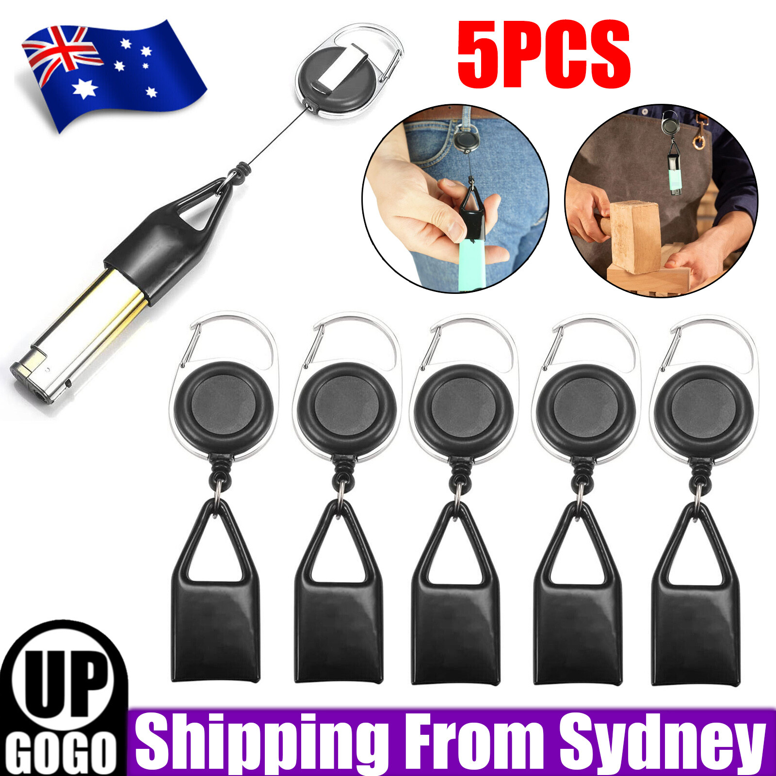 5PCS Retractable Lighter Leash Clip Keychain Rubber Cover Large Maxi Bic Black