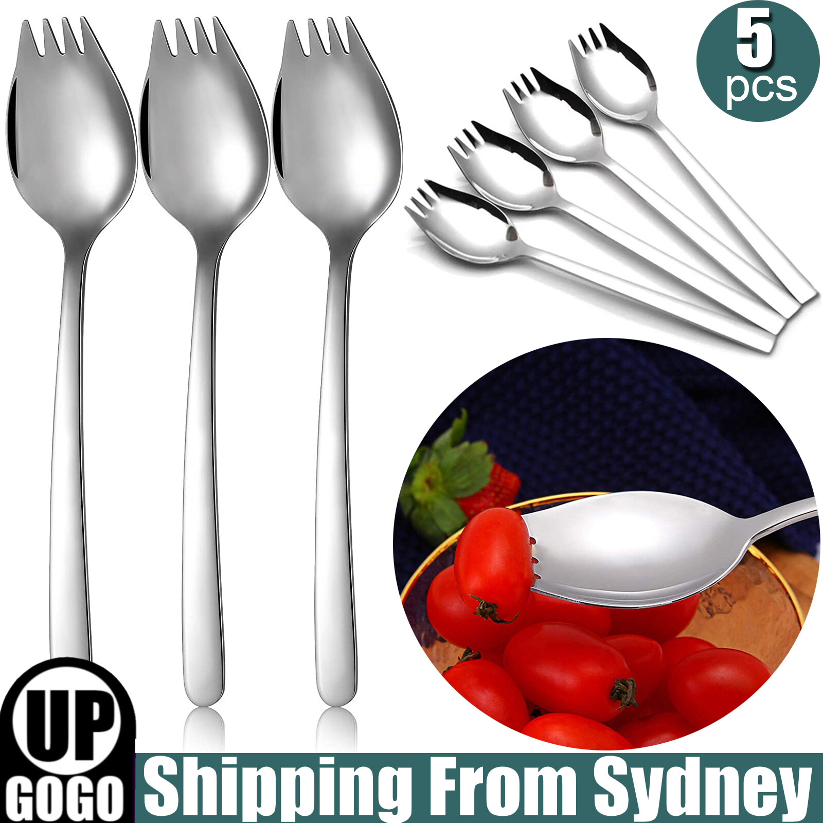 5Pcs Stainless Steel Spork Soup Salad Noodle Spoon Fork Cutlery Tableware Silver