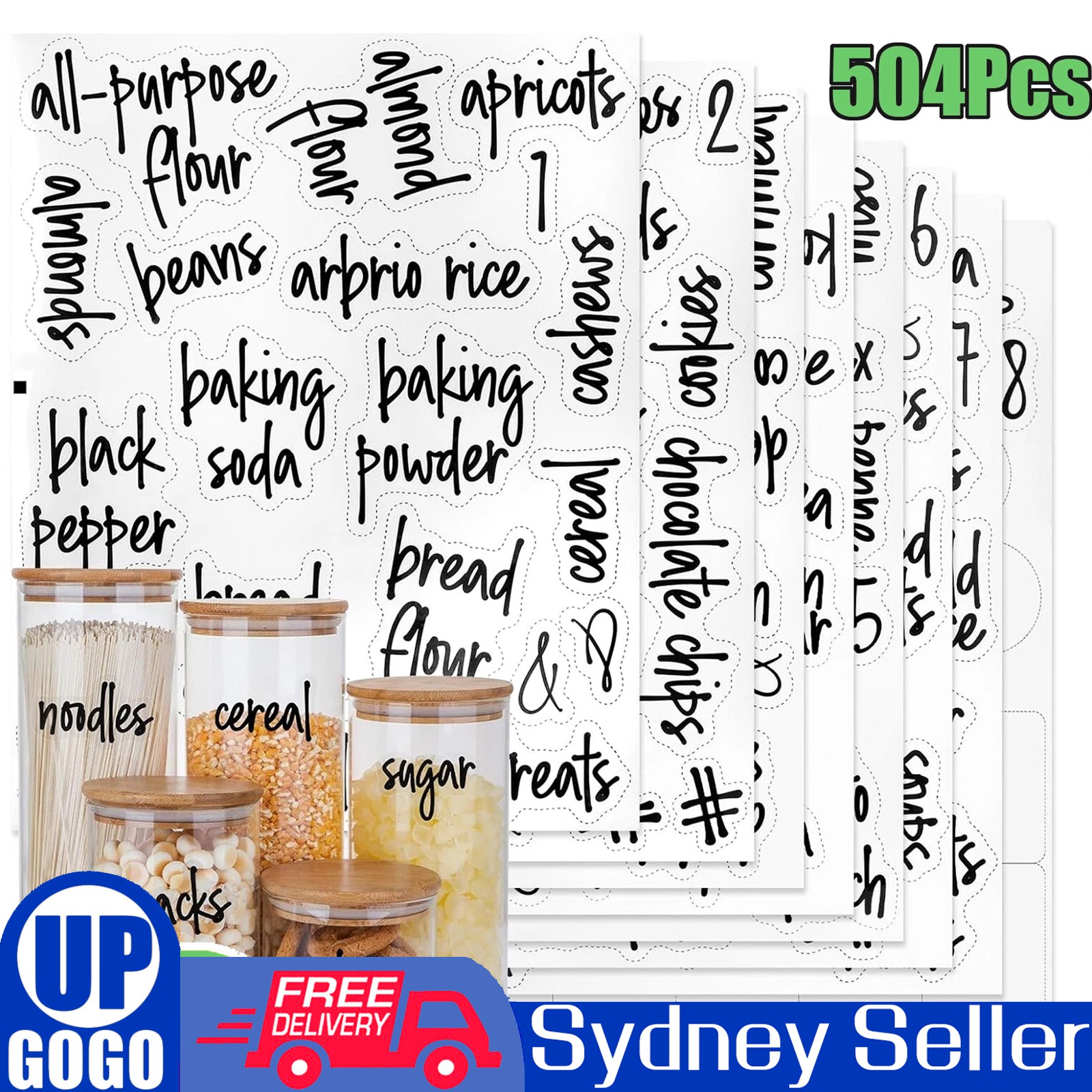 504Pcs Waterproof Pantry Labels Stickers Adhesive Kitchen Food for Storage as