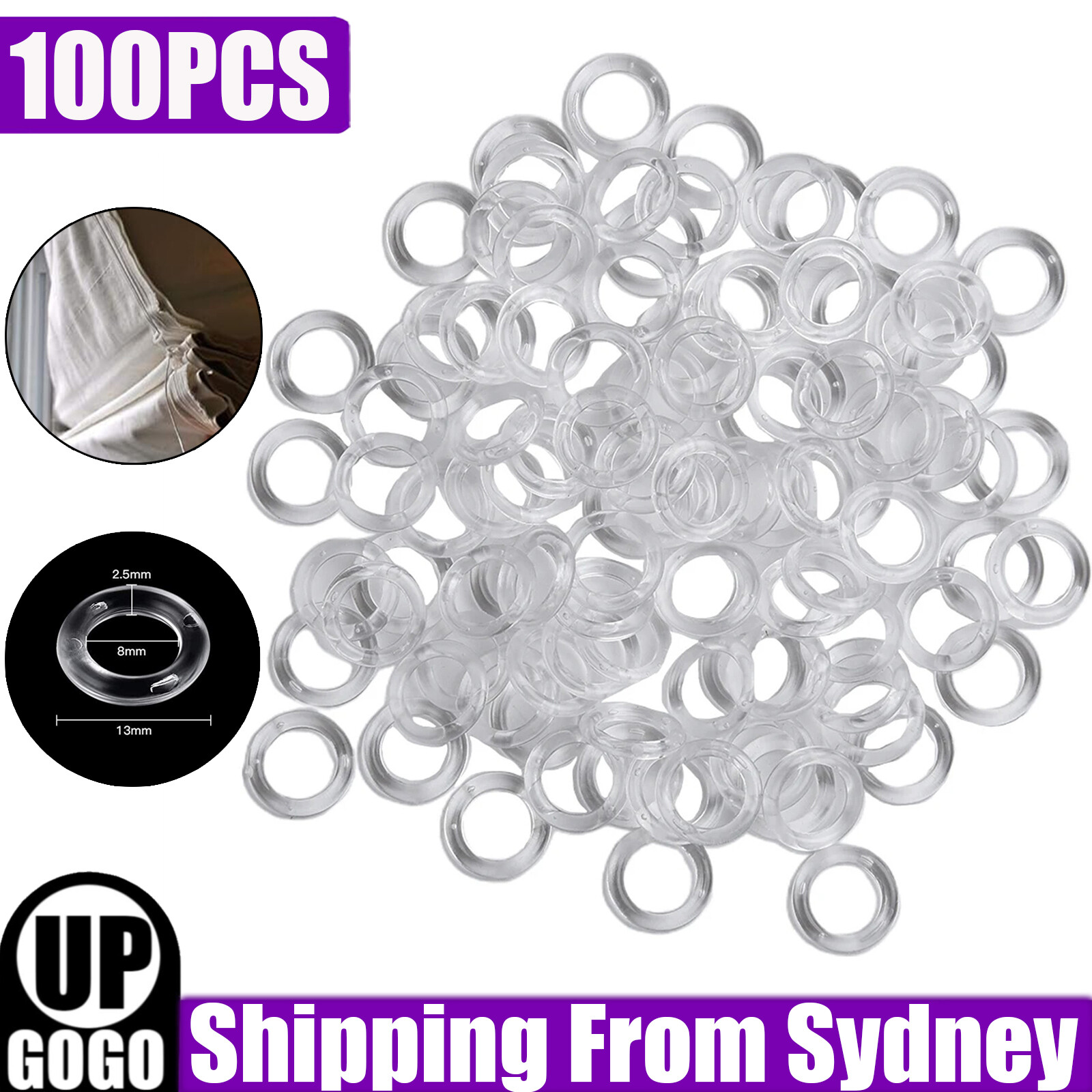 100PCS 13mm Clear Plastic Roman Blind Curtain Rings O-Rings for Shades AU Rods