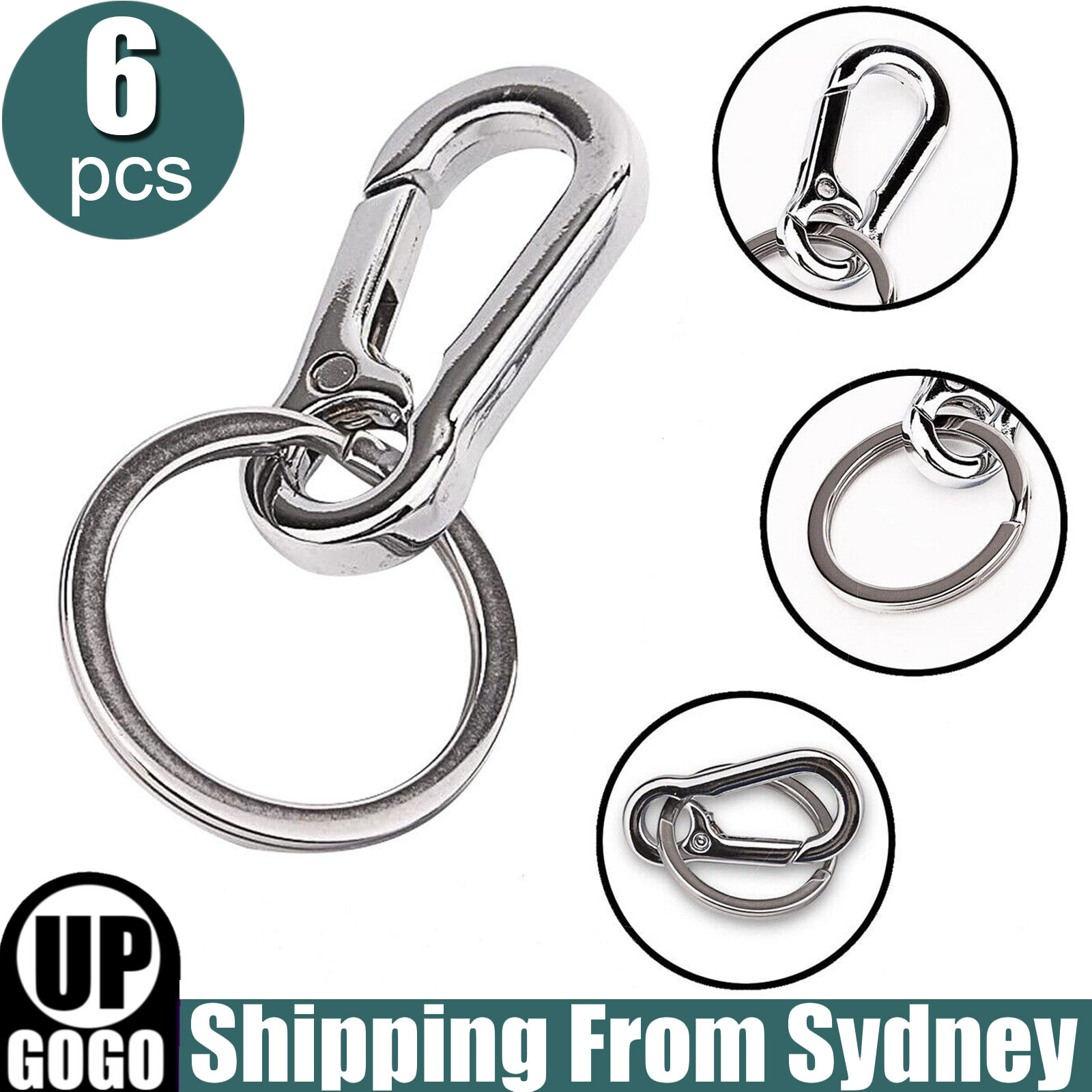 6X Metal SILVER Swivel Lobster Clasp Clips Hook Alloy Keychain Split Key Ring