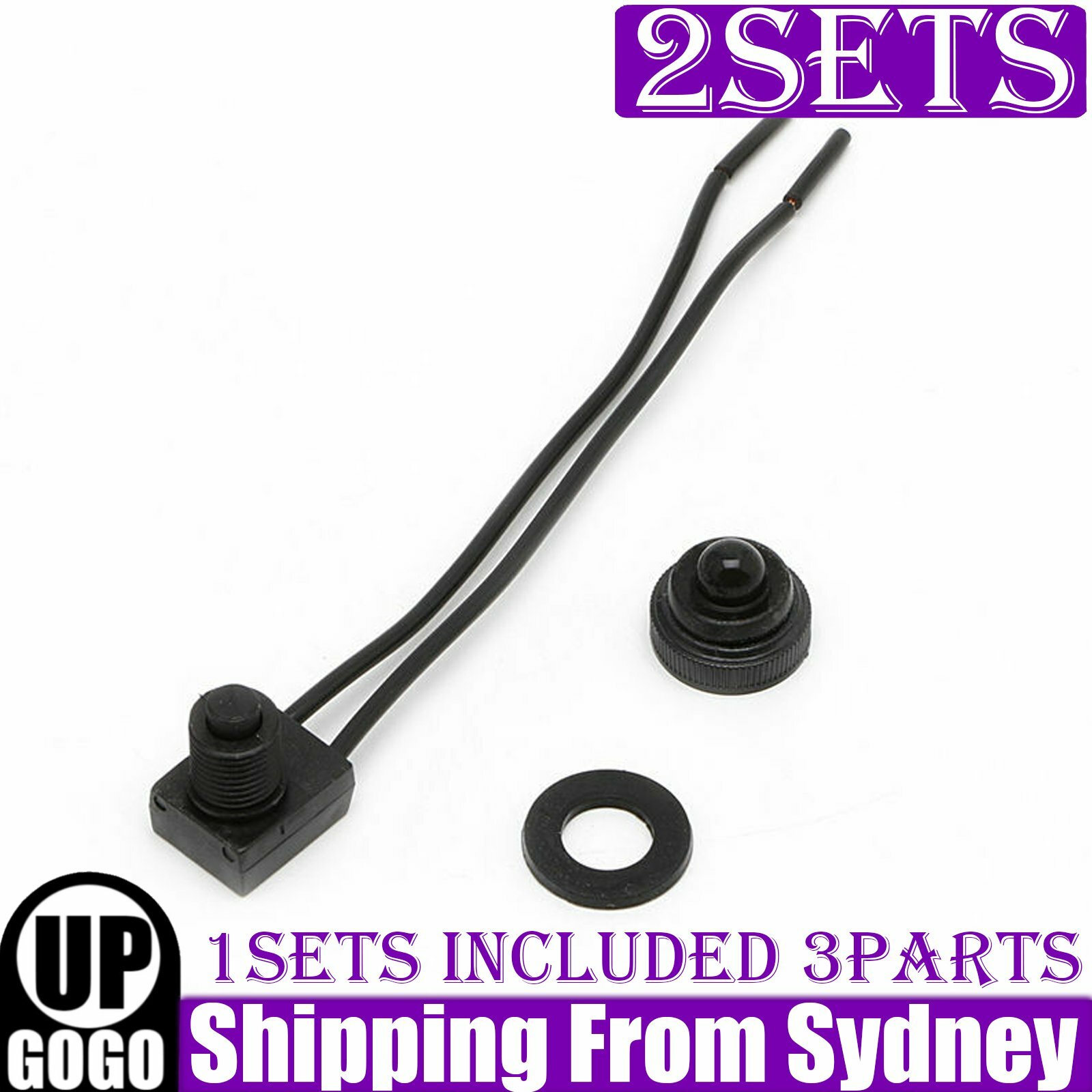 Unbranded/Generic 2 Sets 12V Rubber Waterproof Push-Button On-Off Switch 10cm