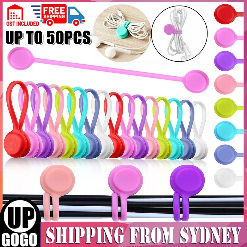 10-50X Magnetic Tie Cable Organiser Headphone Earphone Cord Winder Holder Clips