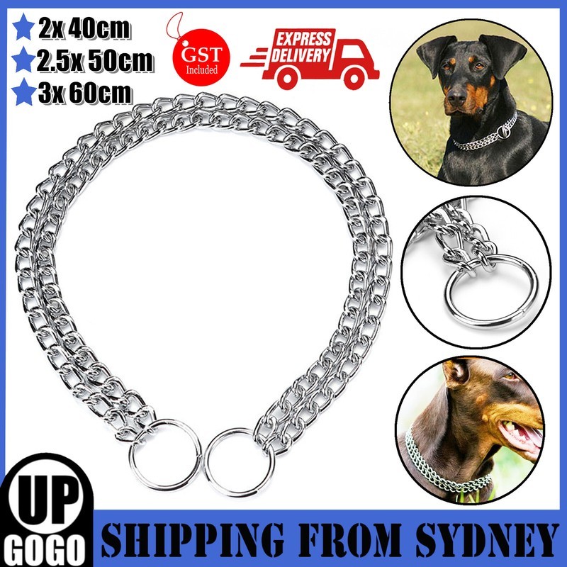 Dog Choker Collar Heavy Duty Double Chain Pet Slip Check Twist Link Chrome Iron
