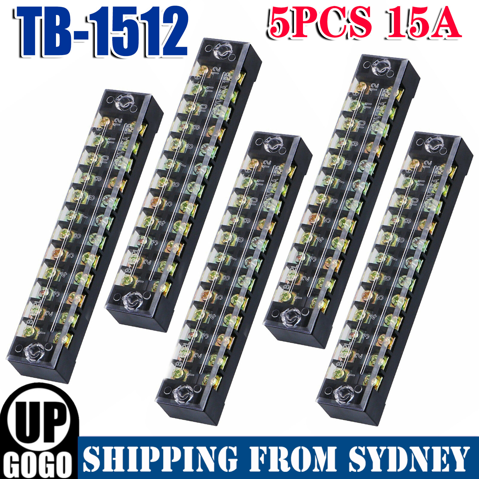 5pack 15A Dual Rows Covered Barrier Screw Terminal Block Strip Wire 12-Positions