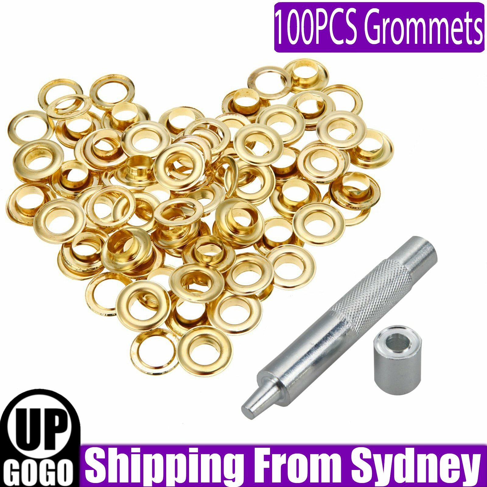 Tarp Repair Kit 100PCS Grommets-Eyelet Punch Set Tarpaulin Awning Tent AU / Gold