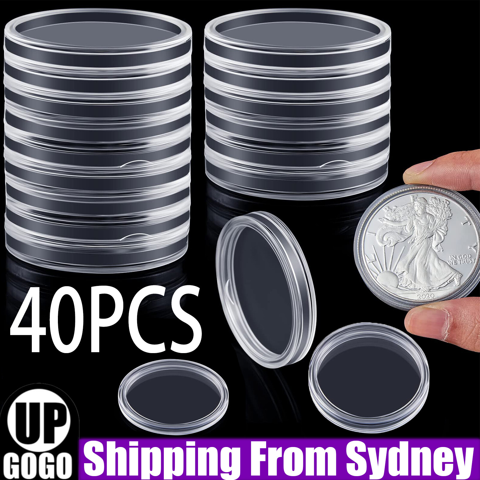 40Pcs 33mm Plastic Coin Holder Capsule Protector Case Collection Storage Box PS