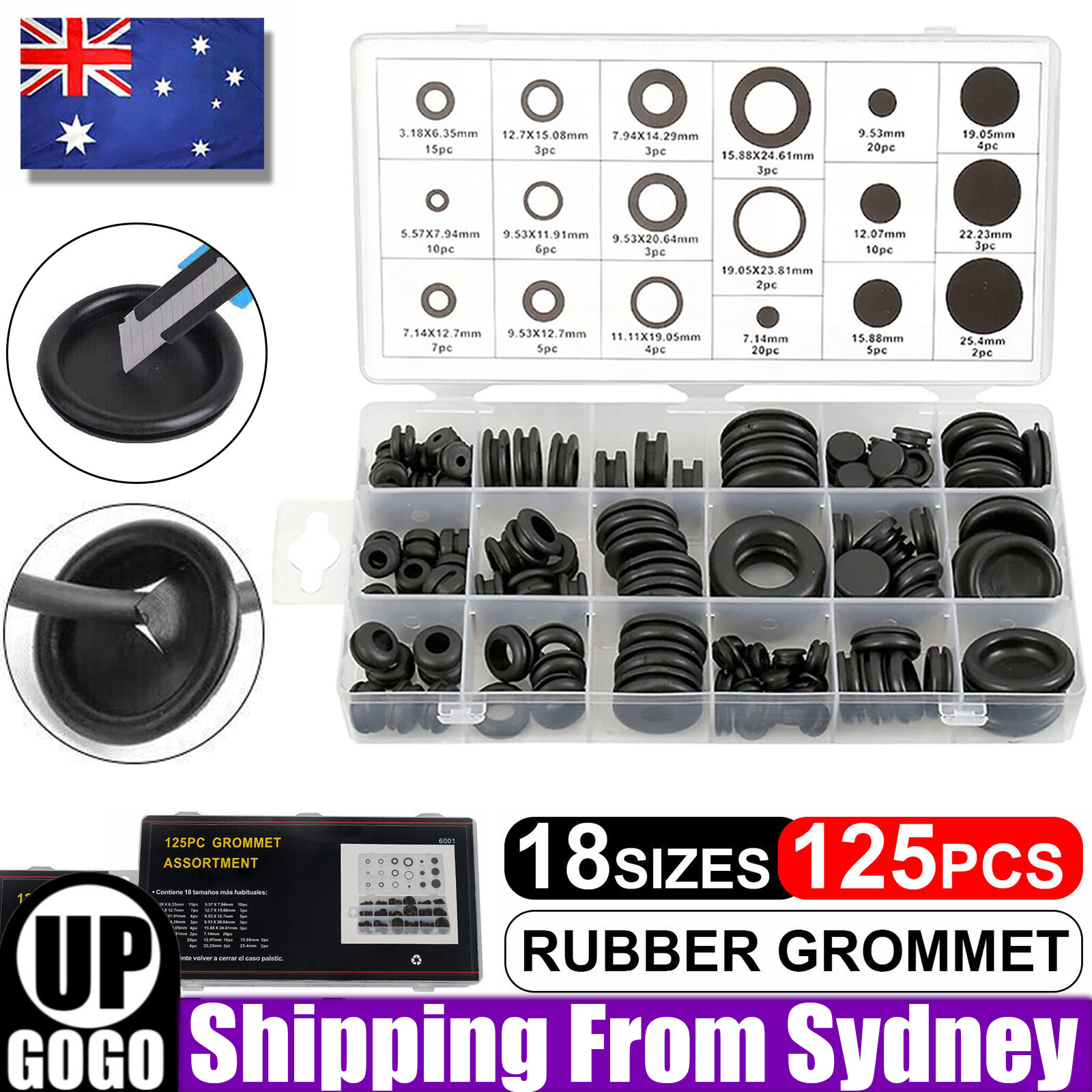 125PCS Rubber Grommet Assortment Set Fastener Kit Blanking 18 Popular Sizes AU