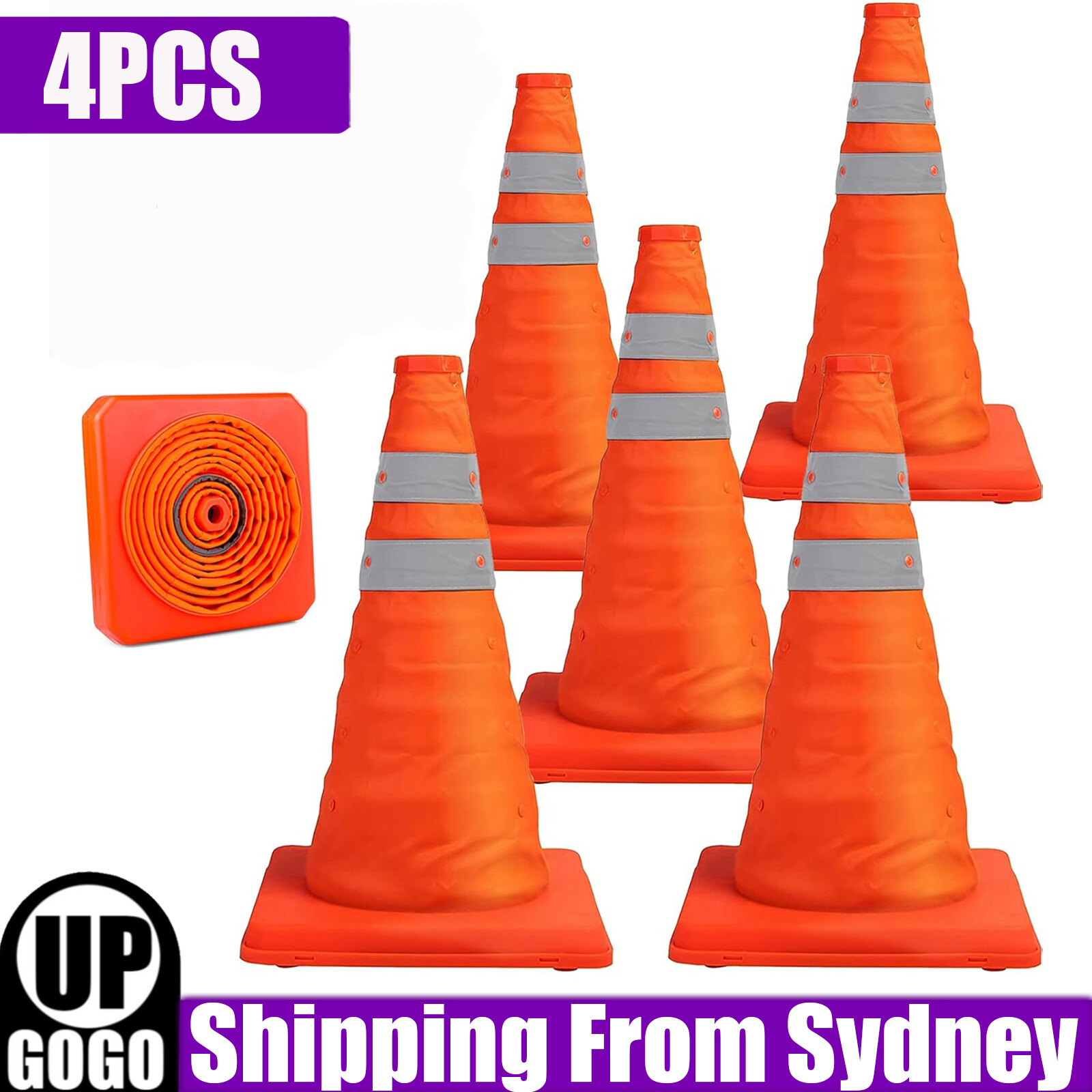 4PCS 45cm Collapsible Traffic Safety Cones Reflective Agility Portable 18 inch