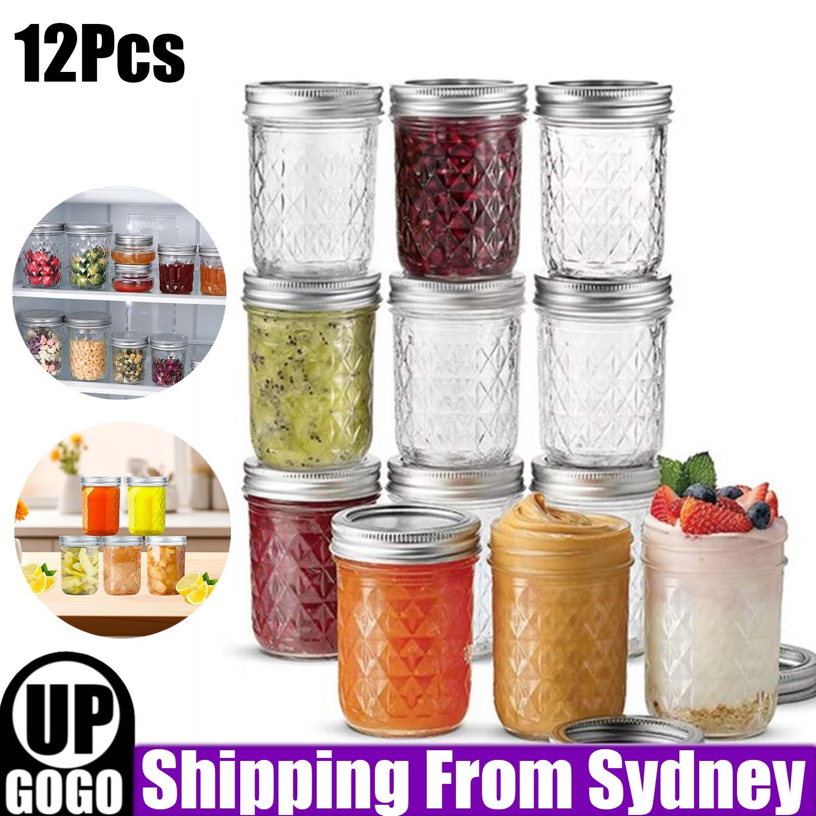 12Pcs Wide Mouth Mason Jars Glass Canning with Metal Airtight 500ml Silver Other