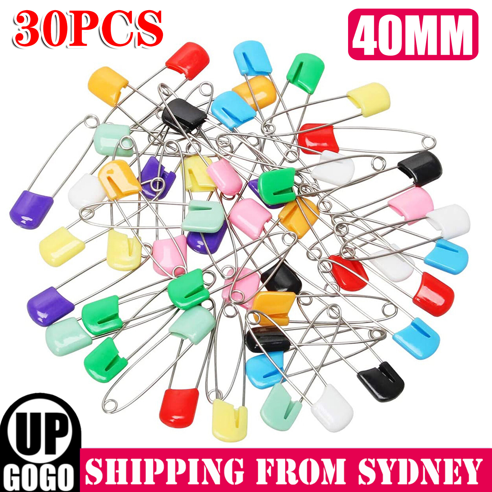 30Pcs Large Baby Nappy Safety Pins Dress Clothing Hold Clip Tool 40mm AU