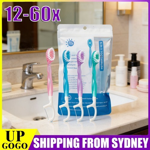 12-60X 5 in 1 Toothbrush Floss Disposable Mini toothbrushes with Toothpaste