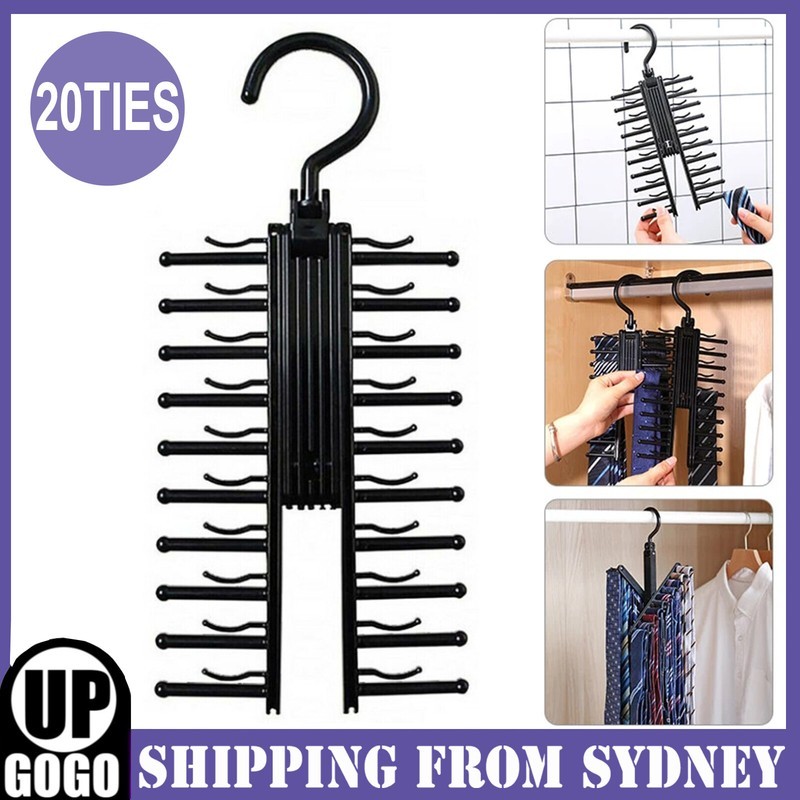20 Ties 360 Men Rack Organizer Belt Scarf Holder Plastic Necktie Hanger Black