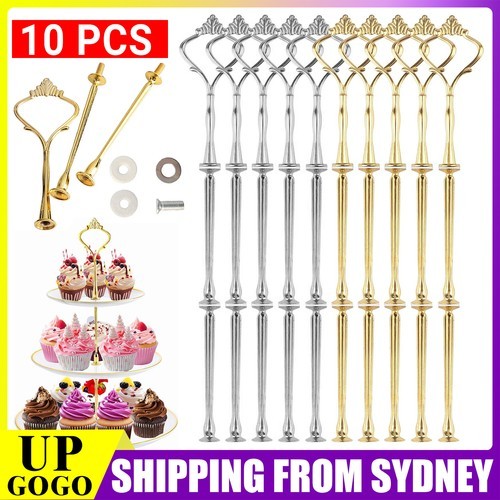 10x 3 Tier Cake Cupcake Plate Gold Stand Rack Fittings Handle Rod Wedding Party