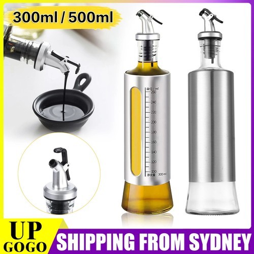 300/500ml Stainless Steel Oil Dispenser Glass Vinegar Bottle Kitchen AU Stock