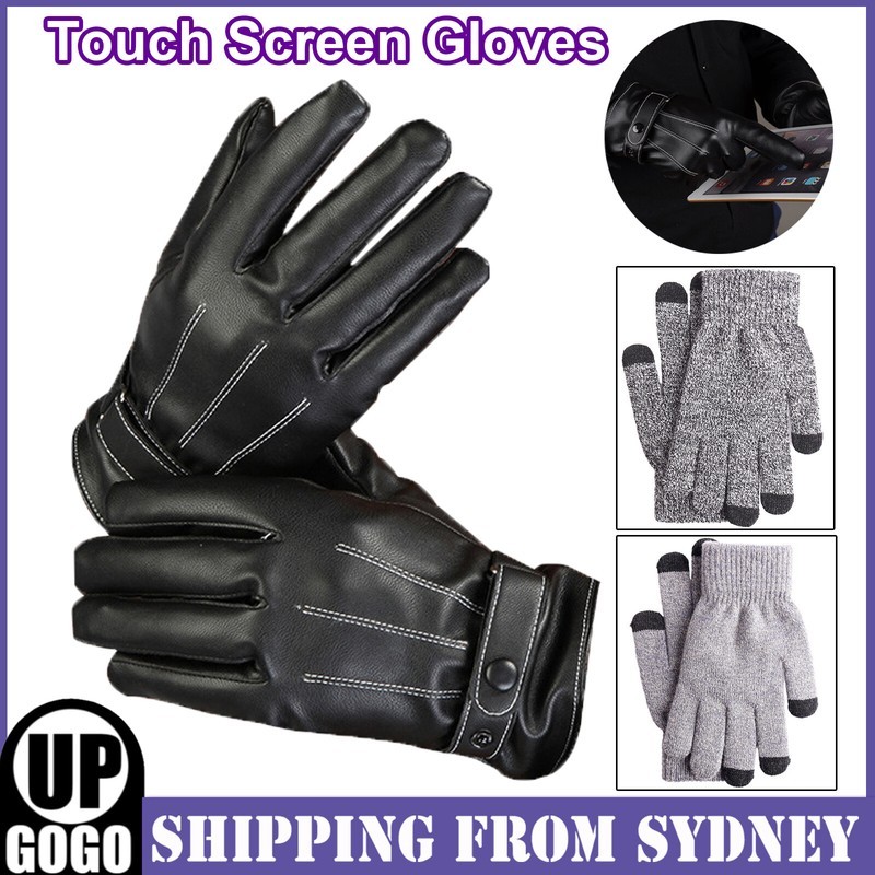 Mens Winter Warm Leather Touch Screen Gloves Full Finger Driving Smartphone AU 1