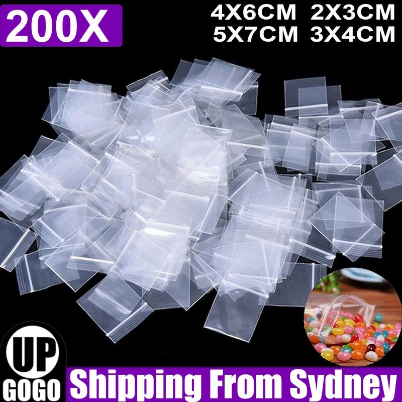 200pcs 4 Sizes Mini Zip Seal Bags Plastic Reclosable Resealable Zipper Bulk AU