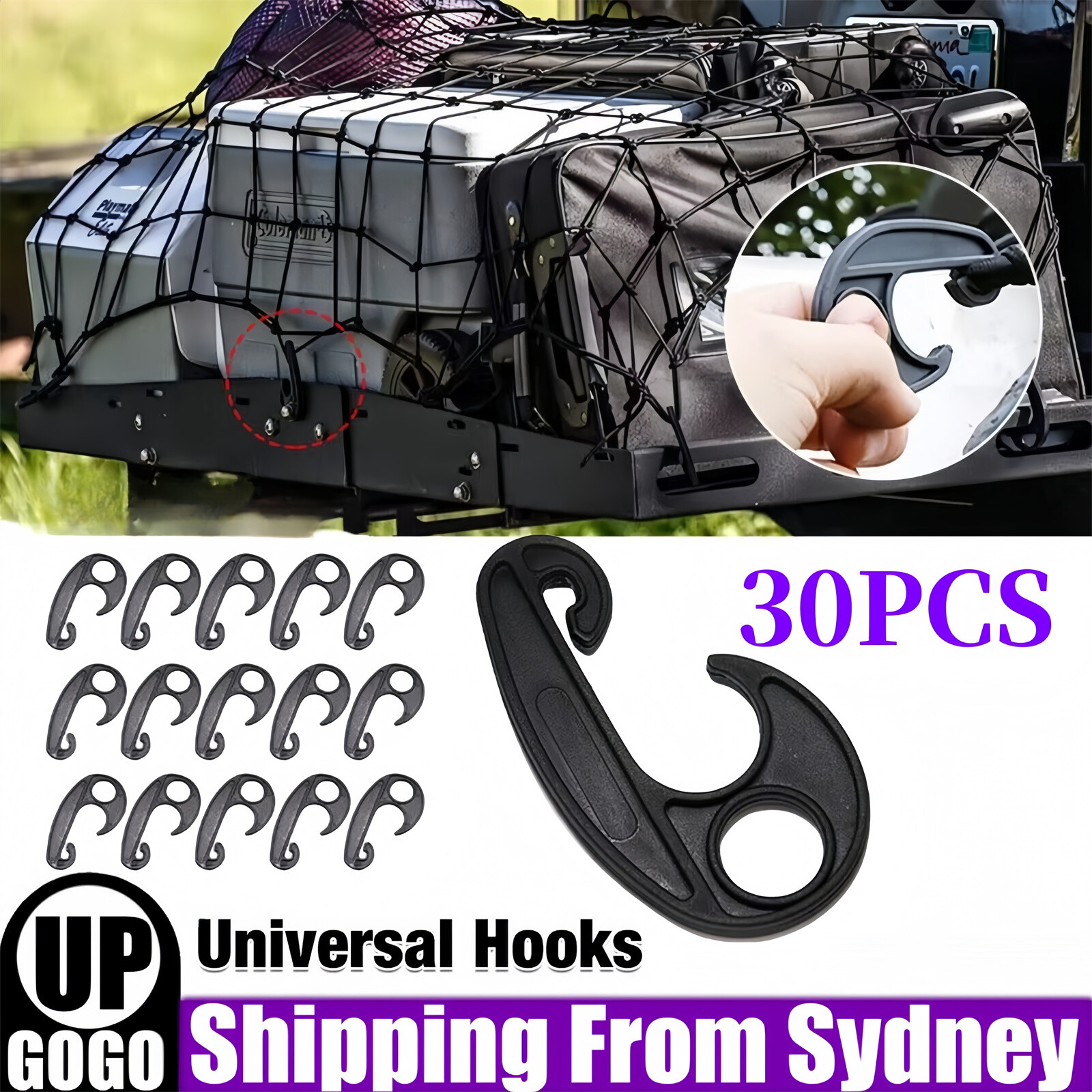 30PCS Universal Hooks For Cargo Net Trailer Camping Tent Bungee Cord Luggage