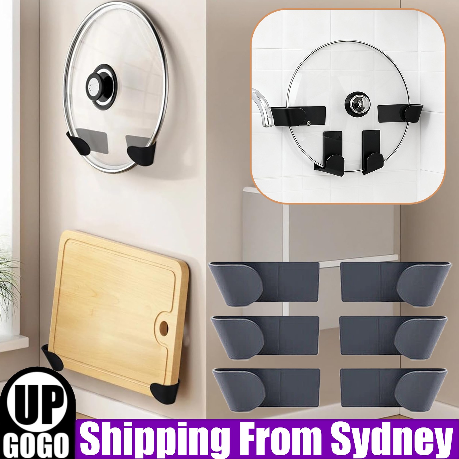 6Pairs Kitchen Hooks Rack Pot Lid Organizer Holder Pan Wall Mounted Show as ABS
