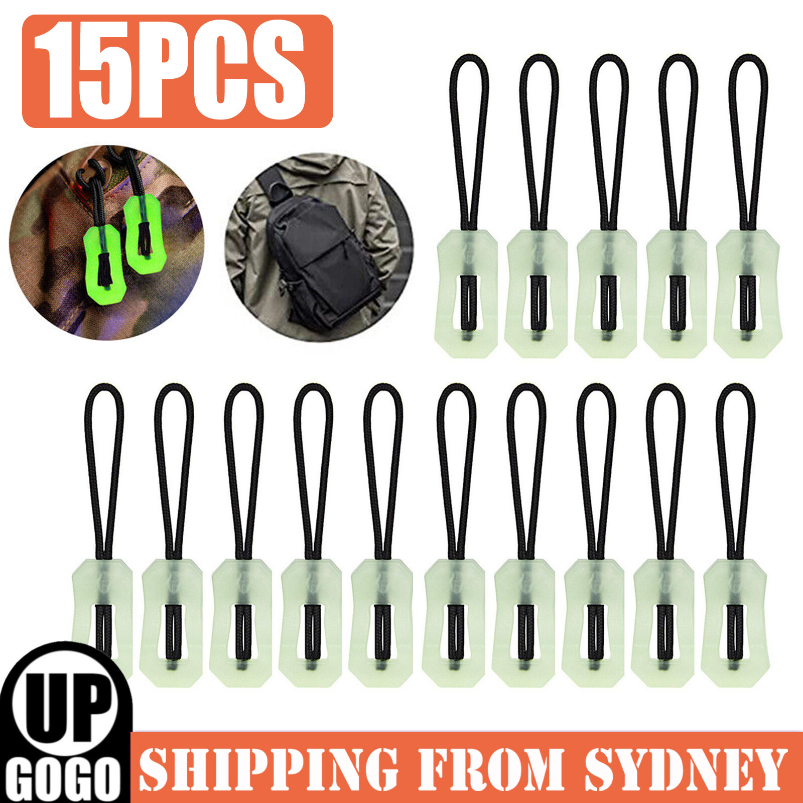 Unbrand 15pcs Luminous Zipper Pulls Cord Glow In The Dark Puller Head Repair Set