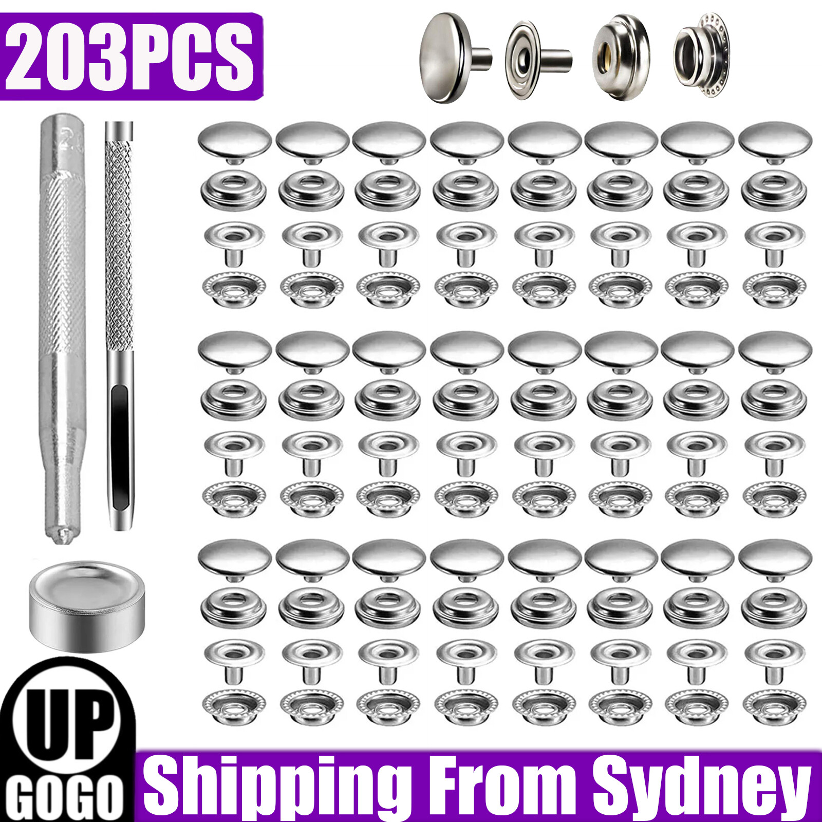 203x Stainless Steel Snap Fastener Press Studs Cap Button Boat Canvas Marine AU