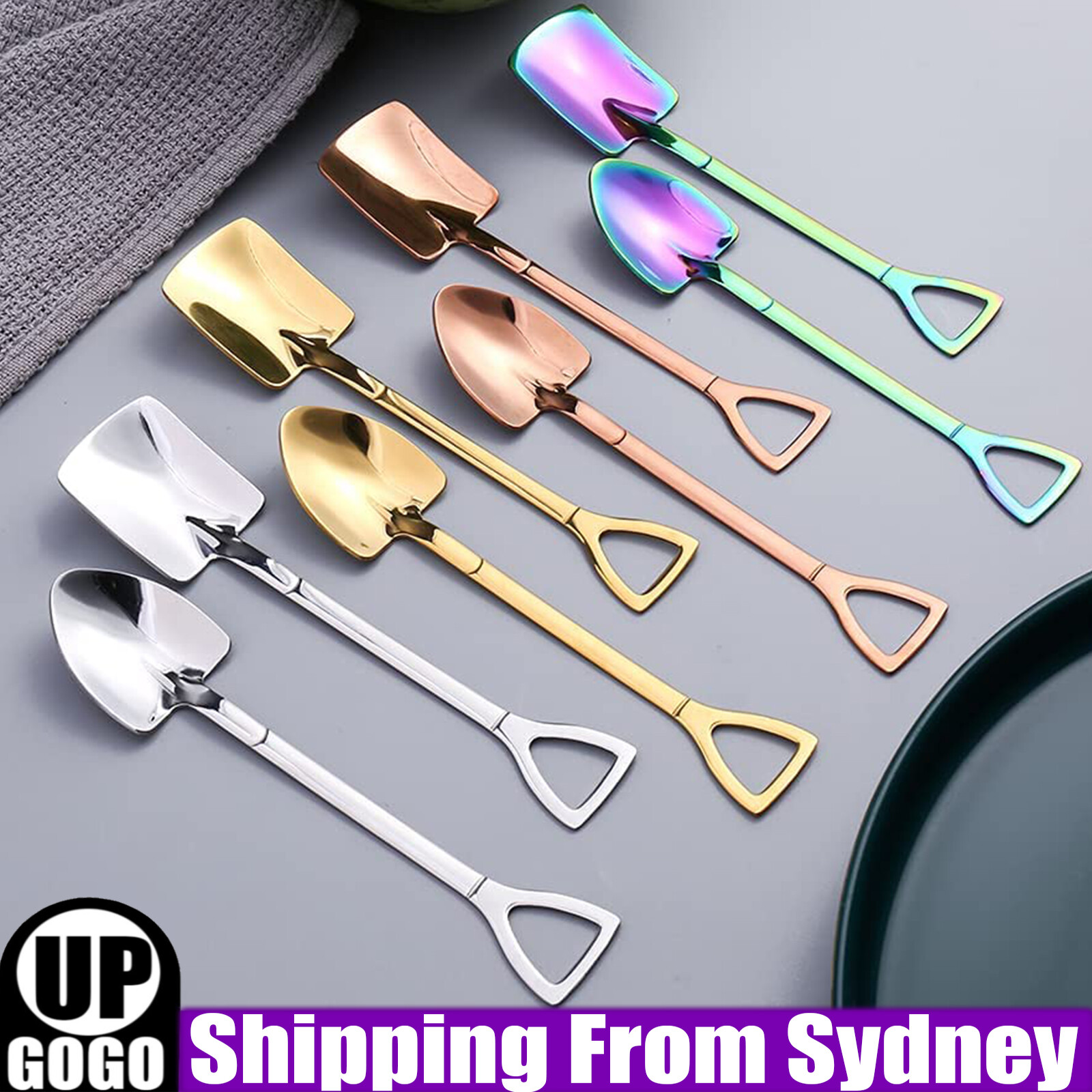 8PCS Shovel Shape Spoon Tea Coffee Sugar Cake Scoop Dessert Ice Cream AU Steel