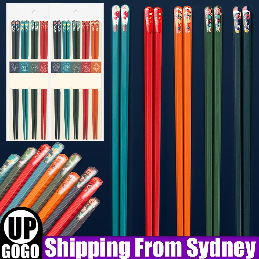 5Pairs Family Chopsticks Reusable Square NonSlip Chop Sticks Gift Set Safe Clean