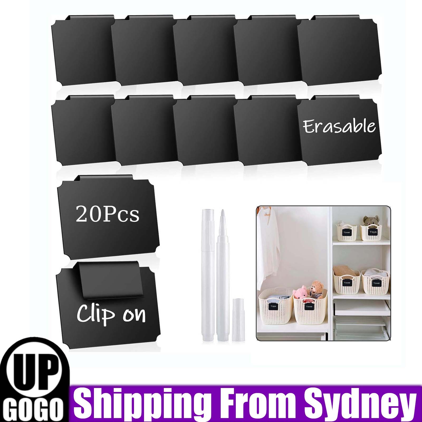 20PCS PVC Basket Labels Clip On Holders w/ 2 pens Pantry Tag Storage Bins