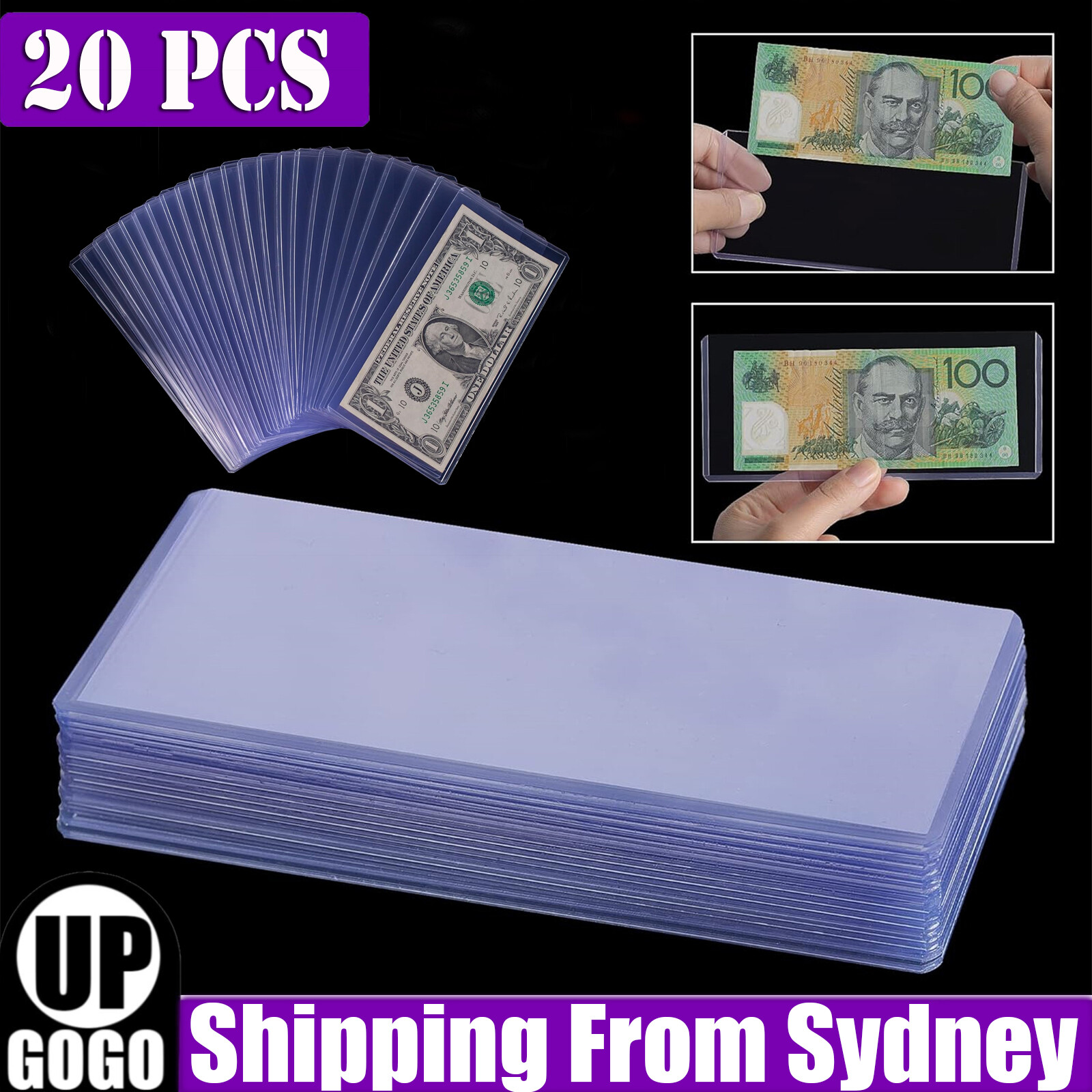 20pcs Banknote Topload Holders Bill Currency PVC Sleeves Display Paper AU 17.3