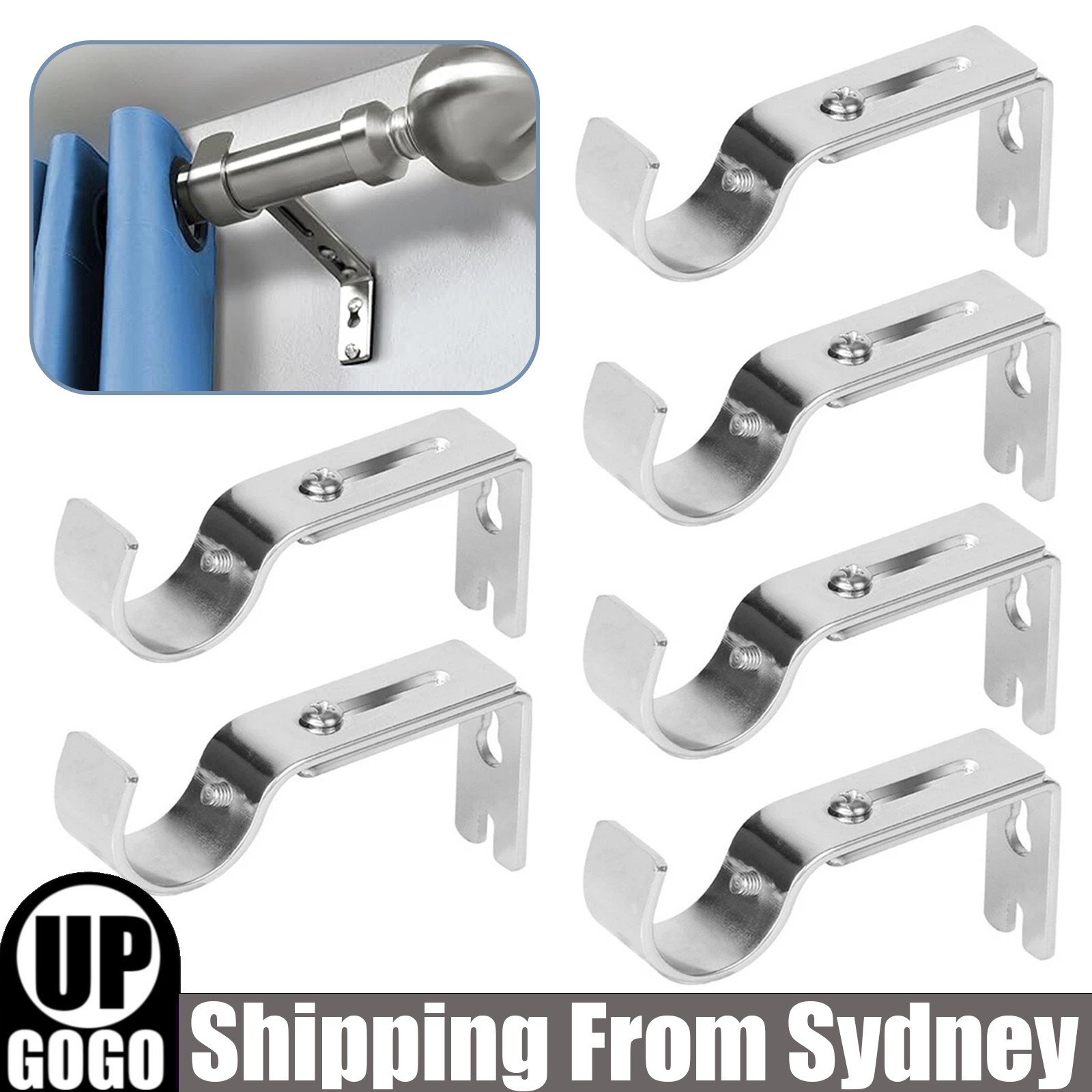 4PCS Curtain Rod Brackets Basics Adjustable Tool Wall Hooks Silver Accessories