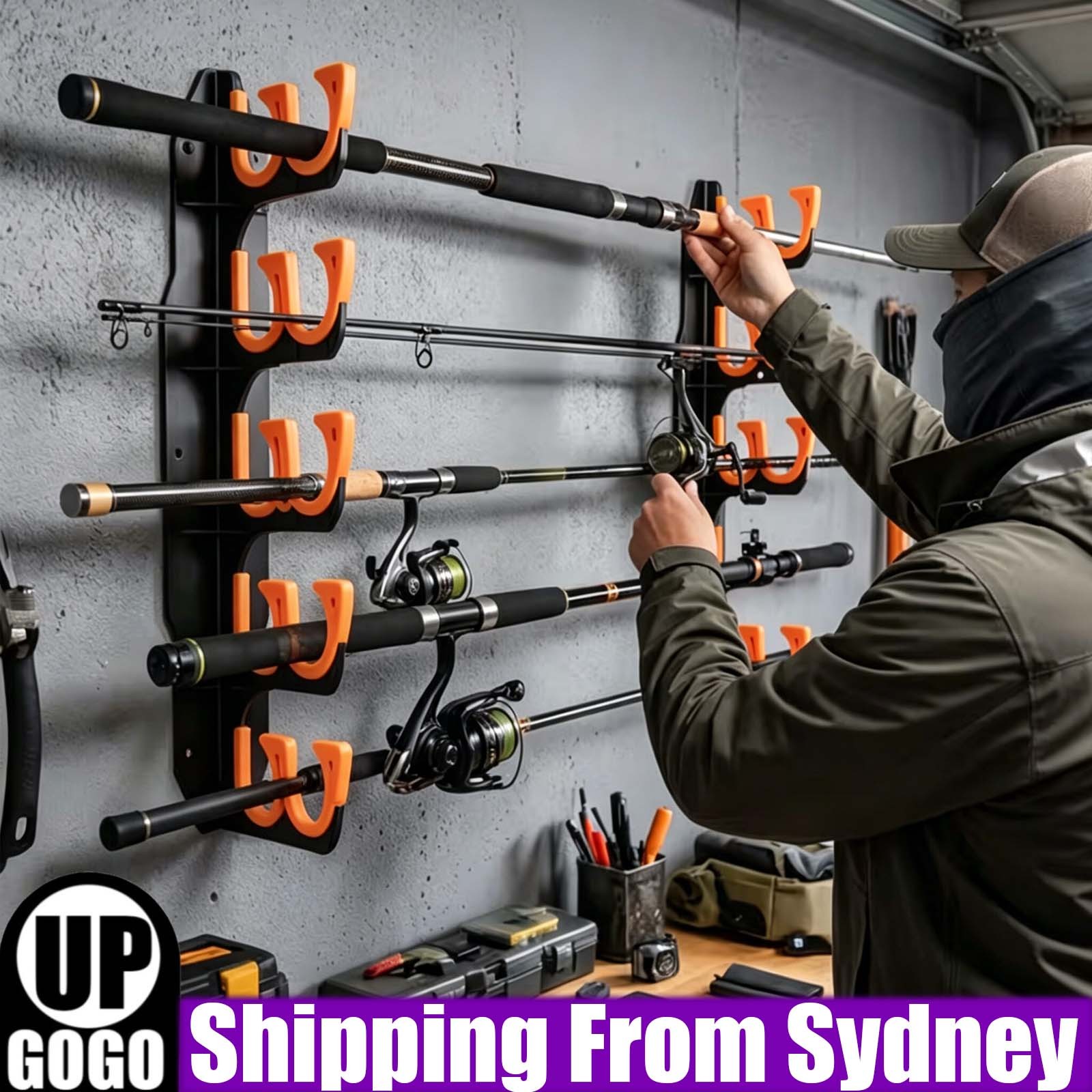 Fishing Pole Rod Holder 10 Reel Ceiling or Wall Mounted Rack Garage for Storage