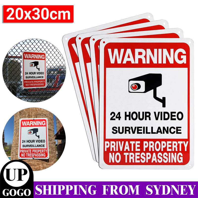 24-Hour Video Surveillance Private Property Trespassing Sign Security 200x300mm