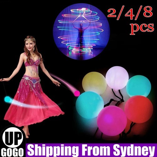 4-8pcs LED Poi Balls Multi Coloured Light Up Glow Belly Dance Party Festival AUS