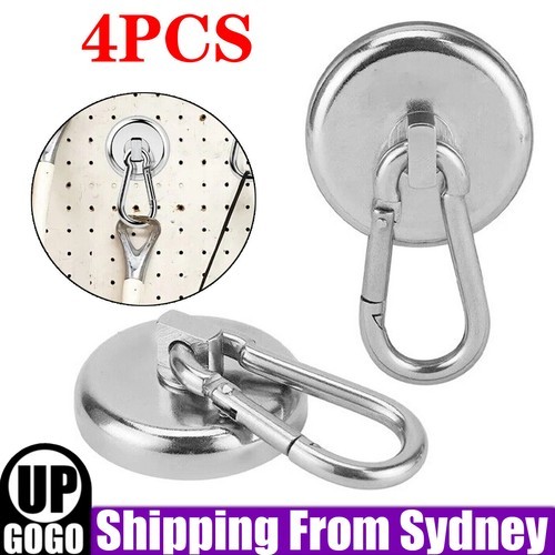 4x Strong Magnetic Hooks Heavy Duty Magnet w/ Swivel Carabiner Holder Portable