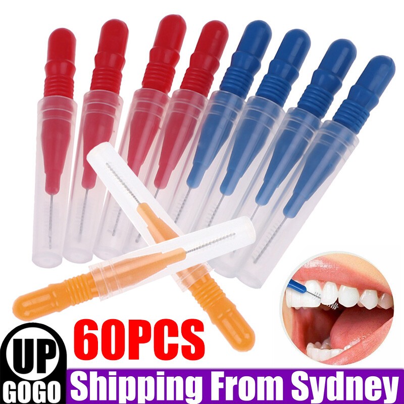 60pcs 0.7mm 0.8mm Available Interdental Brushes Dental Tooth Floss Brush 3Colour