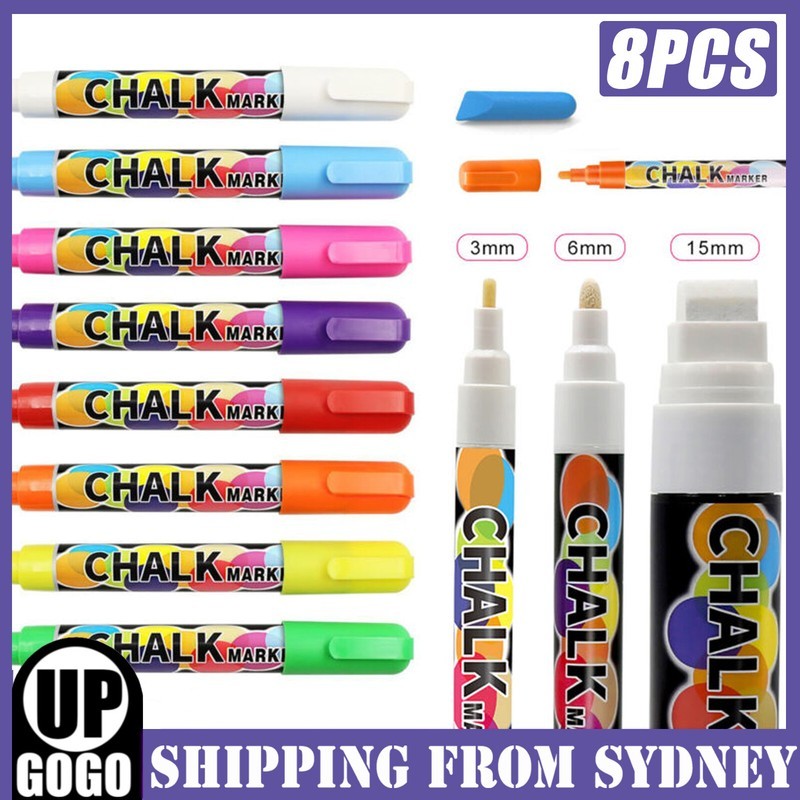 8X 3-15mm Liquid Chalk Marker Pens 2 Tips LED Writing Board Glass Art Window 3mm
