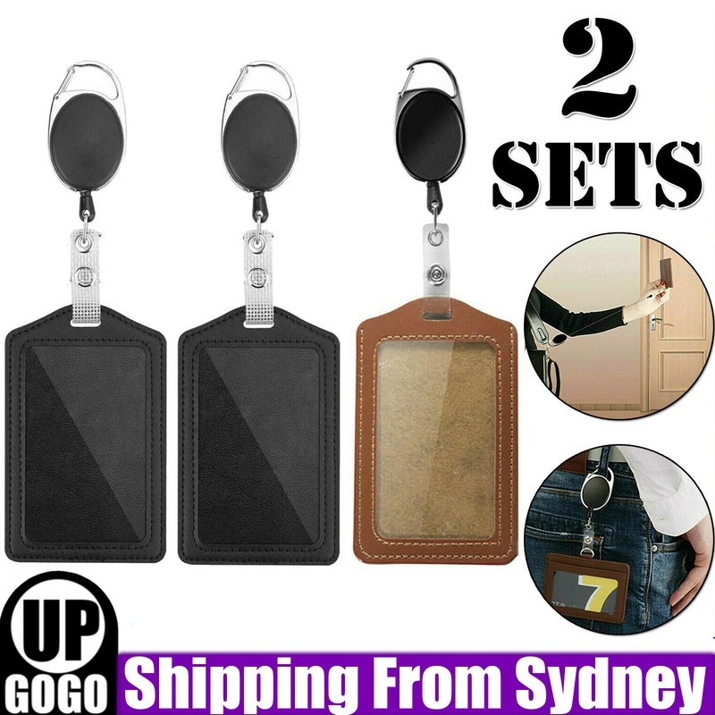 2x Retractable Lanyard ID Card Holder Business Badges Security Pass Reel Keyring
