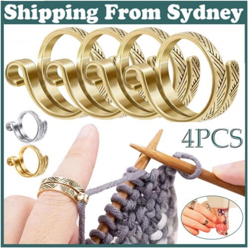 4PCS Crochet Finger Rings Tension Adjustable Open Yarn Guide 4 4x Antique silver