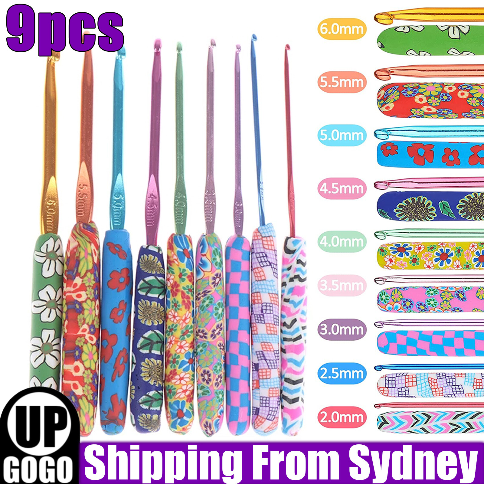 9X Colourful Crochet Hook Set Ergonomic Handles Knitting Needles Sewing AU STOCK